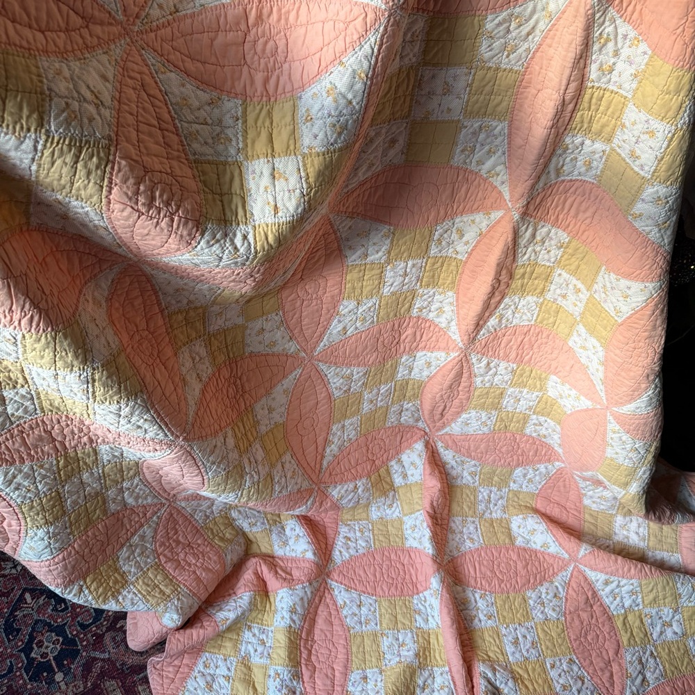 Antique Quilt in Peach and Yellow - Picture 5 of 12